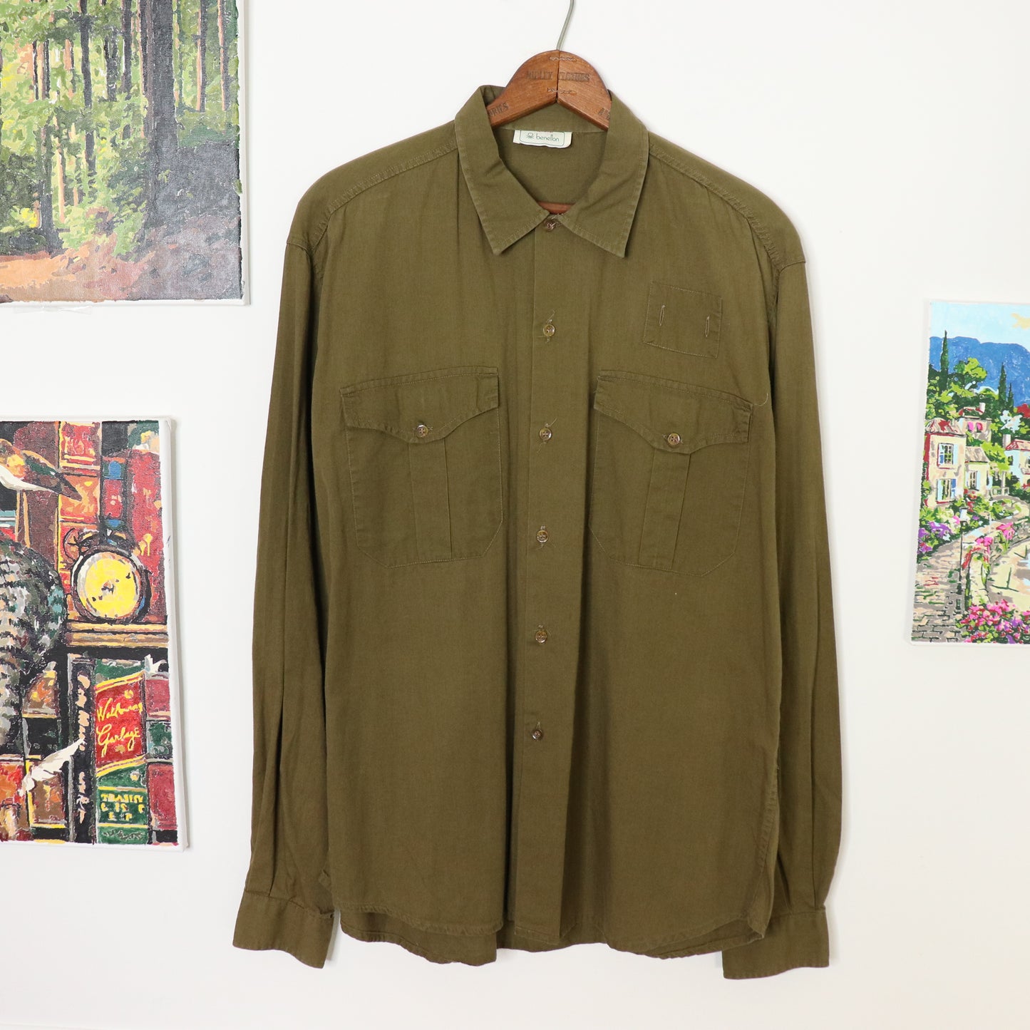 Vintage 80's Benetton Safari Utility Button-up Field Shirt Shirt Men's XL