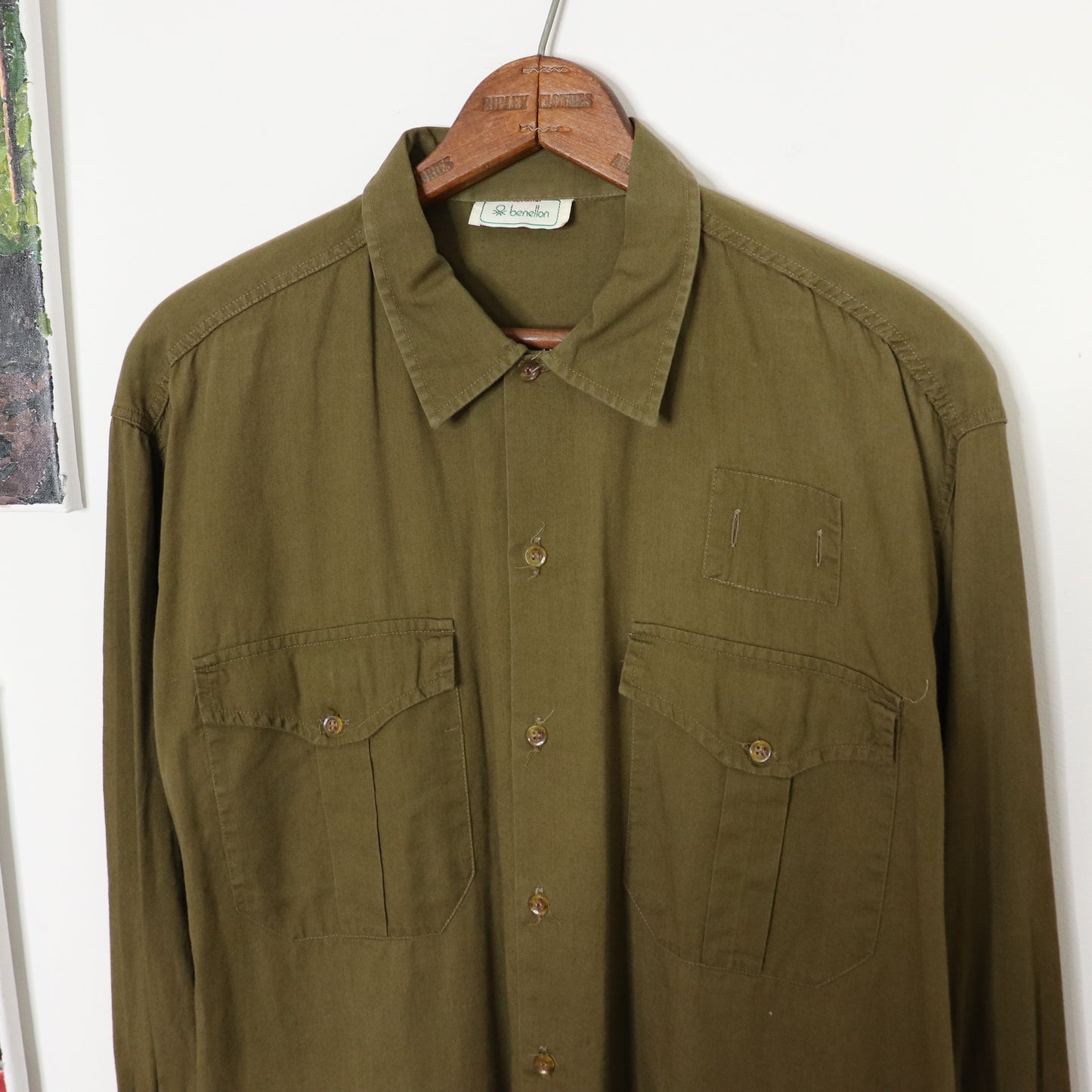 Vintage 80's Benetton Safari Utility Button-up Field Shirt Shirt Men's XL