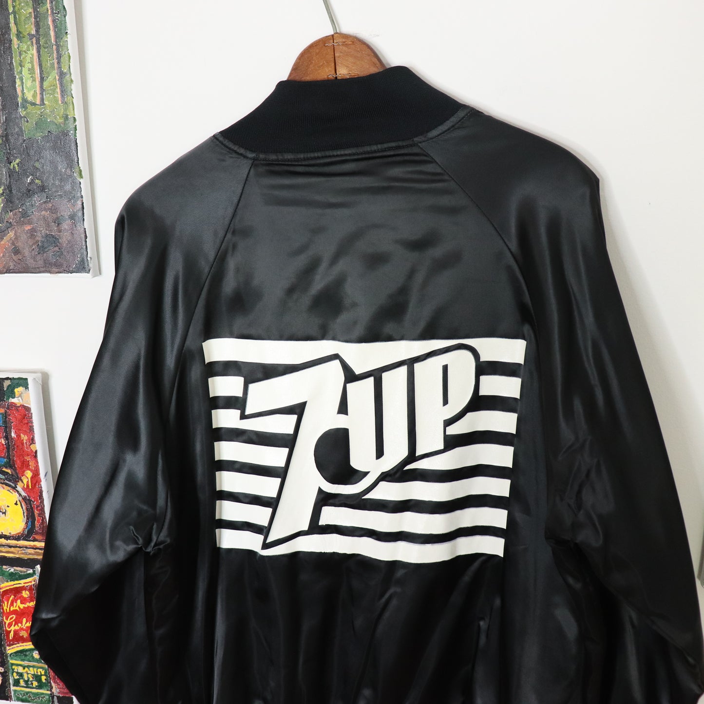 Vintage 80's 7UP Soft Drink Satin Bomber Jacket Men's Size Large