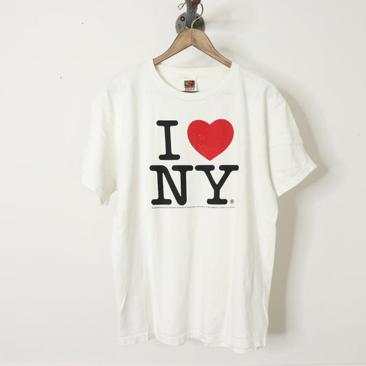Vintage 90's I Love New York Fruit of the Loom White T-Shirt Size L