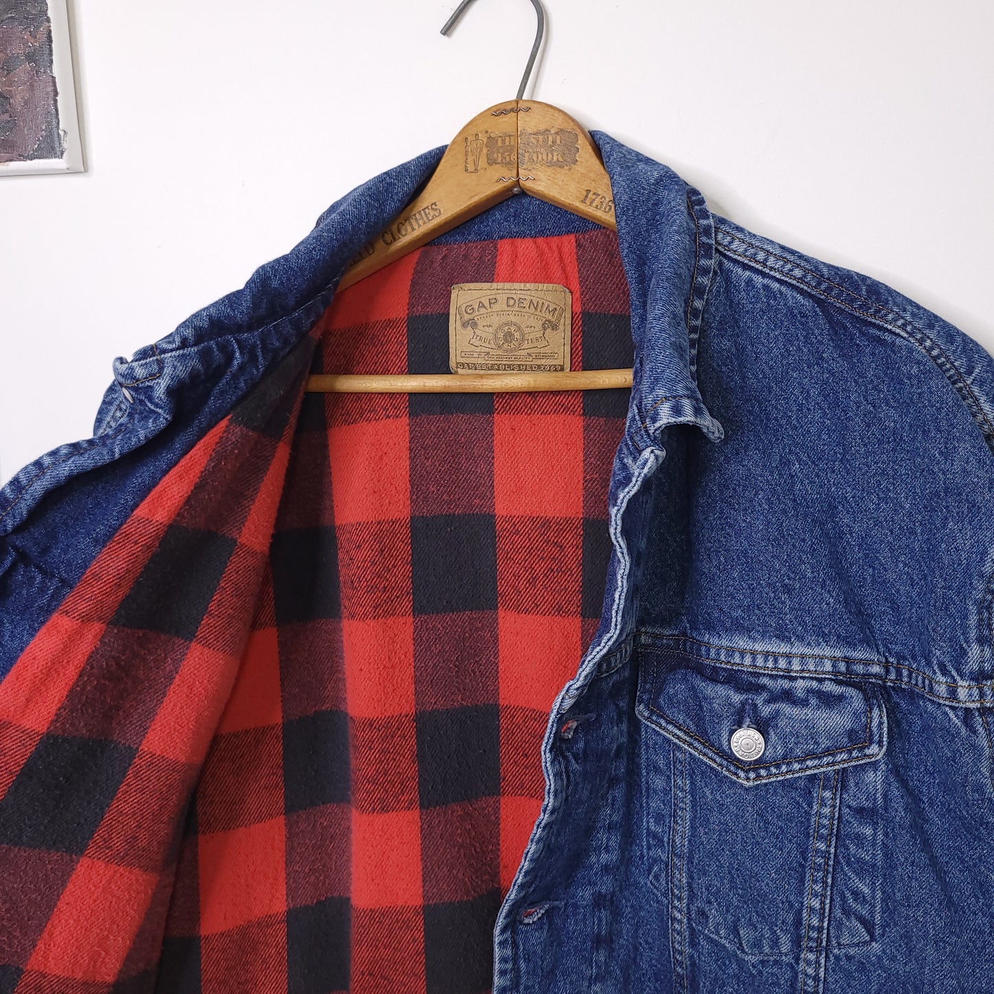 Vintage 90's GAP Flannel Lined Jean Trucker Jacket Men's Sz L Denim