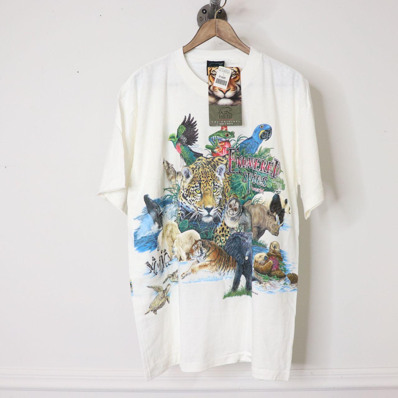 Vintage 90's Habitat Endangered Species Wraparound Nature T-Shirt Size L Deadstock