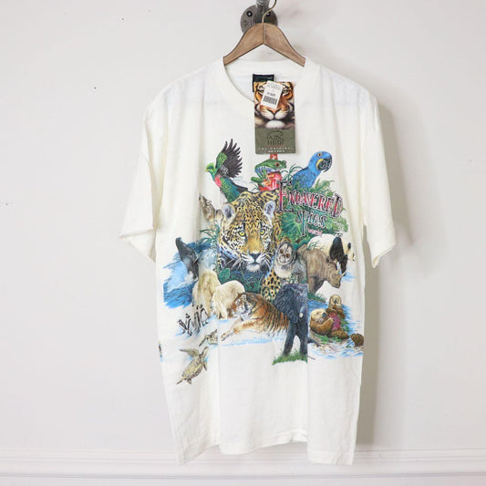 Vintage 90's Habitat Endangered Species Wraparound Nature T-Shirt Size L Deadstock