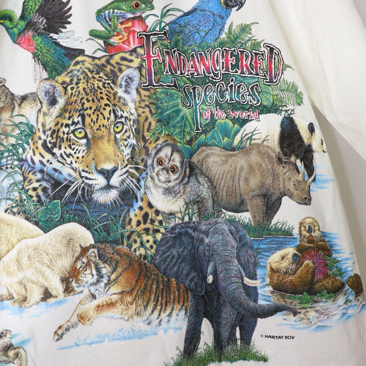 Vintage 90's Habitat Endangered Species Wraparound Nature T-Shirt Size L Deadstock