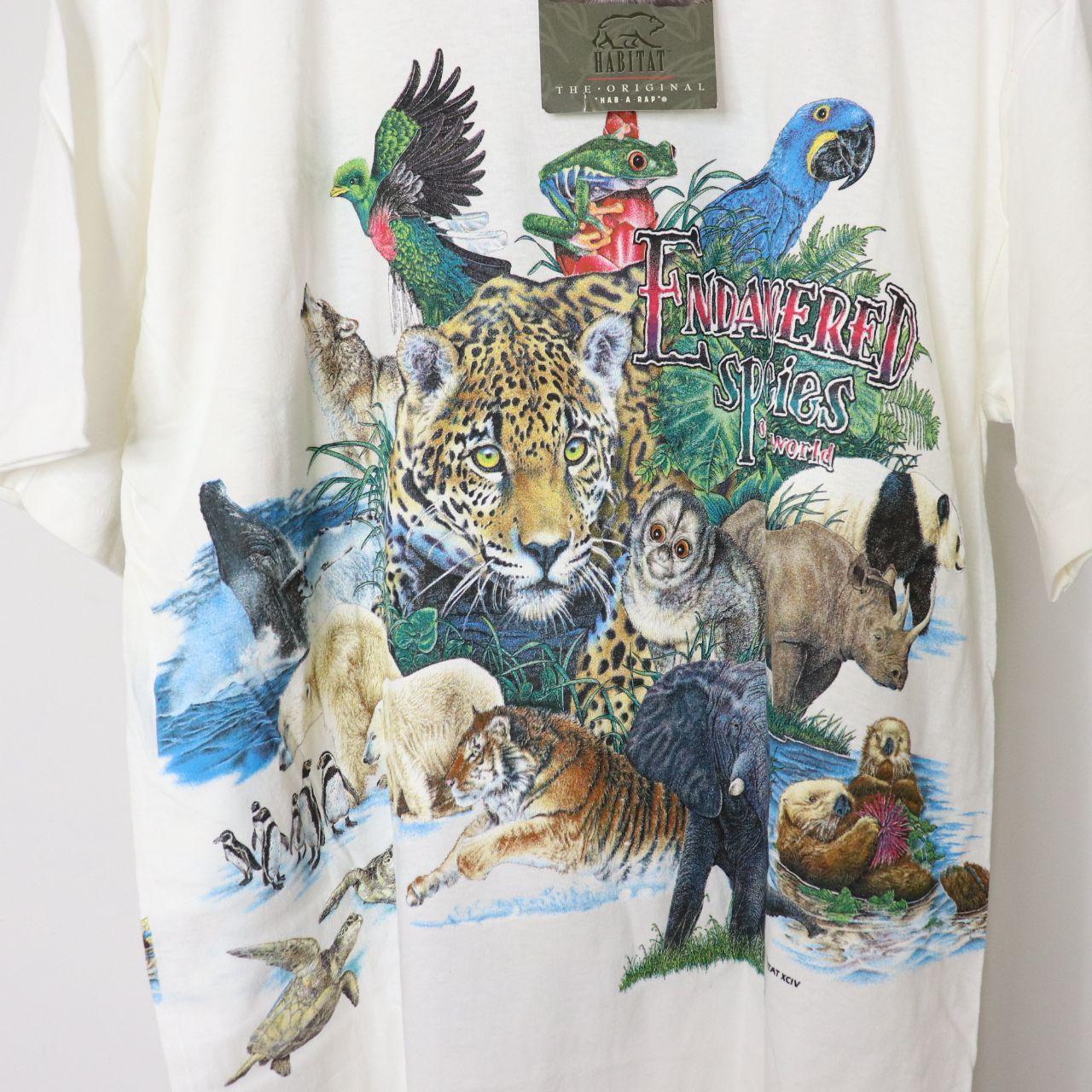 Vintage 90's Habitat Endangered Species Wraparound Nature T-Shirt Size L Deadstock